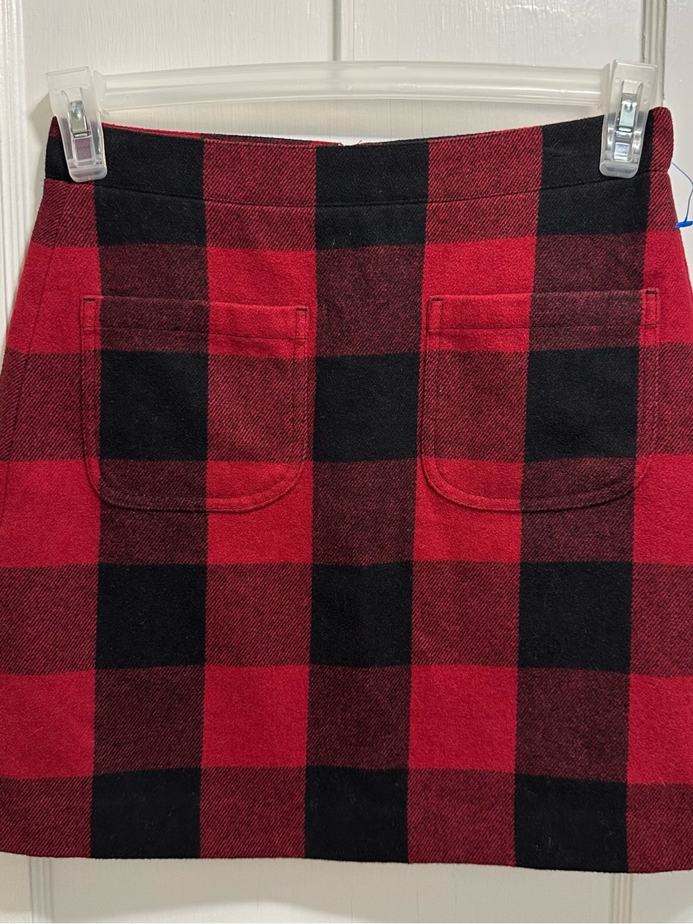 J. Crew: Red and Black Plaid Mini Skirt with Front Patch Pockets